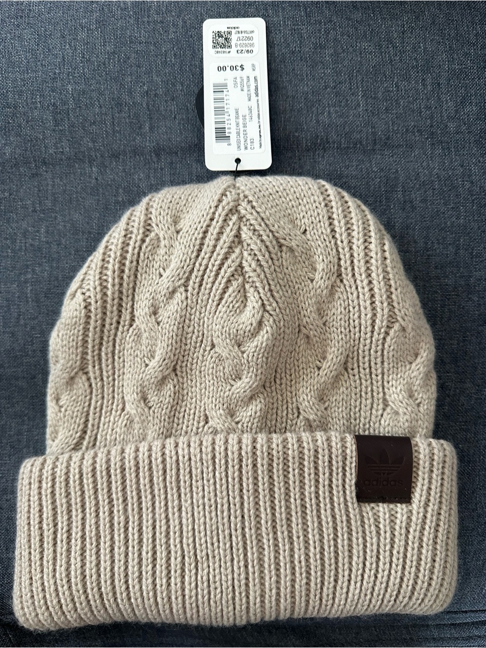adidas Beanie in Beige Cable Knit